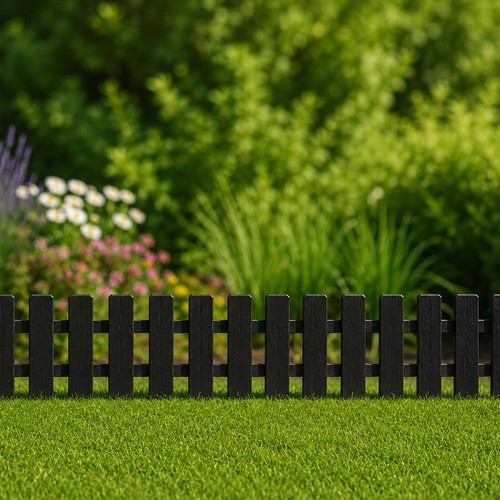 Black wooden picket fence - black,